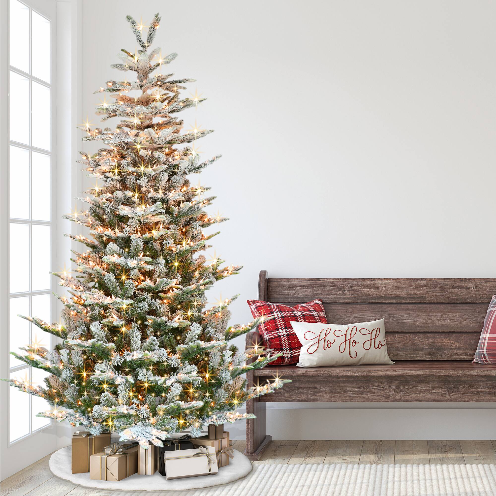 7.5ft. Pre-Lit Flocked Aspen Fir Artificial Tree, Warm White LED Lights